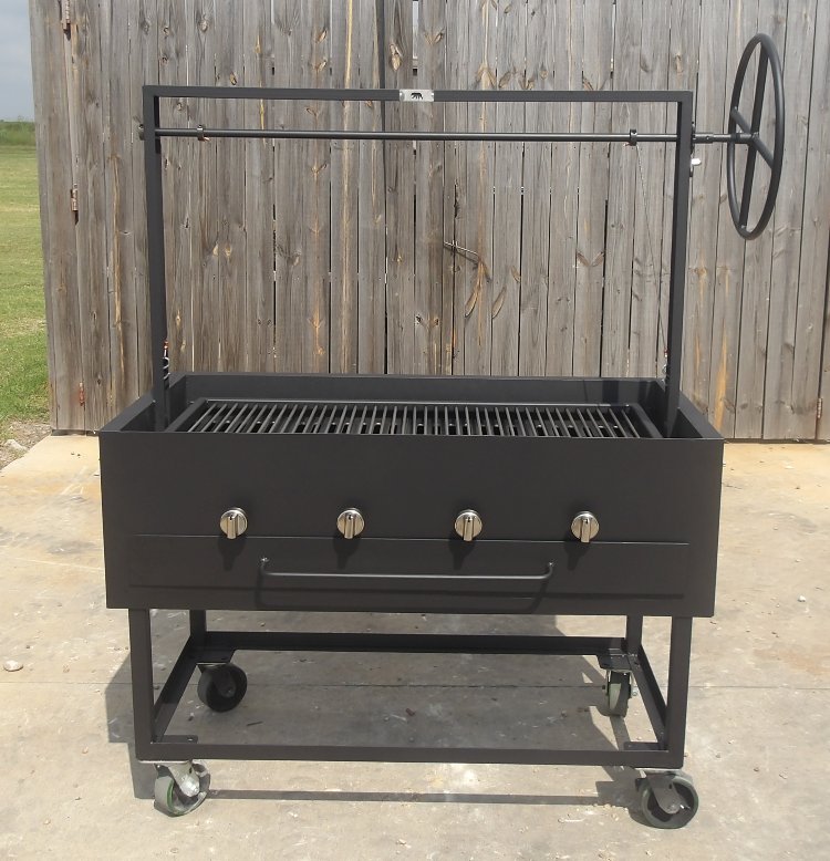 241128 Portable Hybrid Santa Maria Grill with Casters. All-in-one Charcoal, Gas, Wood BBQ Grill