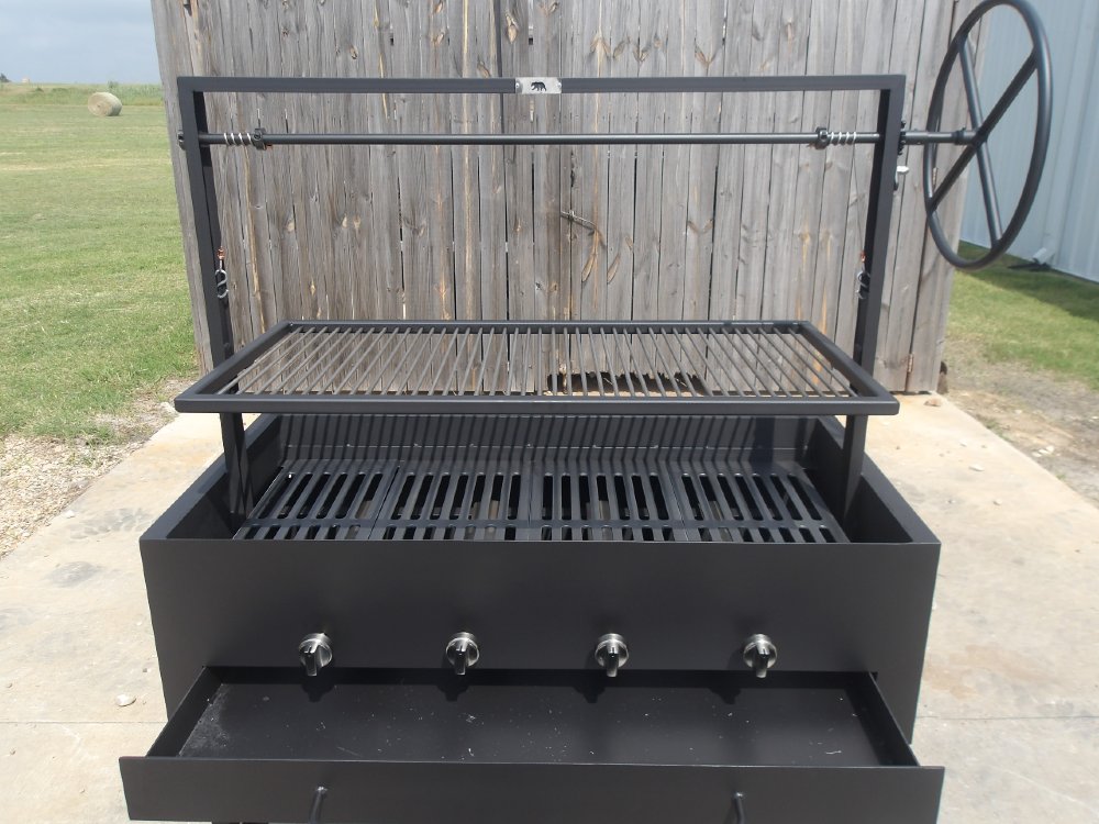 241128 Portable Hybrid Santa Maria Grill with Casters. All-in-one Charcoal, Gas, Wood BBQ Grill