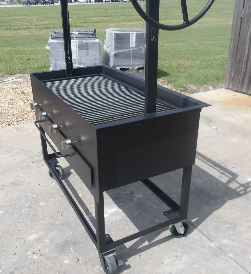241128 Portable Hybrid Santa Maria Grill with Casters. All-in-one Charcoal, Gas, Wood BBQ Grill