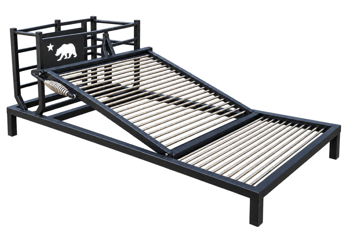 Front-angle view of model 241302 Uruguayan grill kit with side brasero and raised adjustable grate