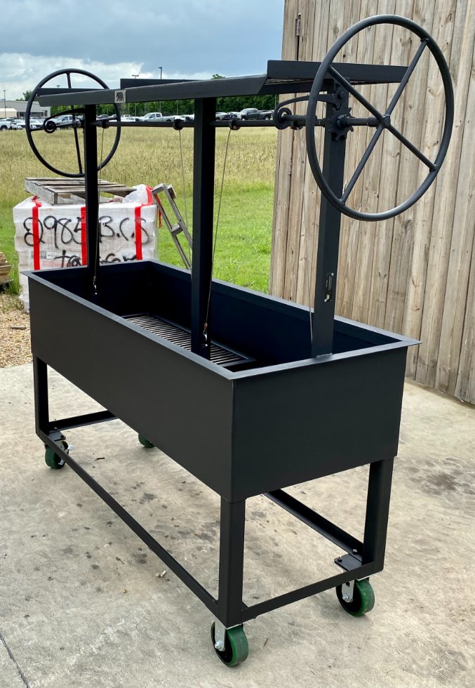 Portable Split Santa Maria BBQ Grill with Castered Legs - Residential or NSF Commercial - with upper Warming Rack