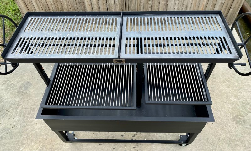 Portable Split Santa Maria BBQ Grill with Castered Legs - Residential or NSF Commercial - with upper Warming Rack