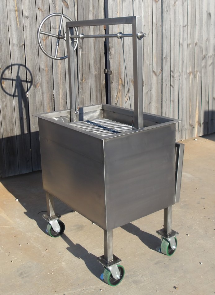 Side Angle of Stainless Steel Charcoal Grill & Oven with Oven Door closed