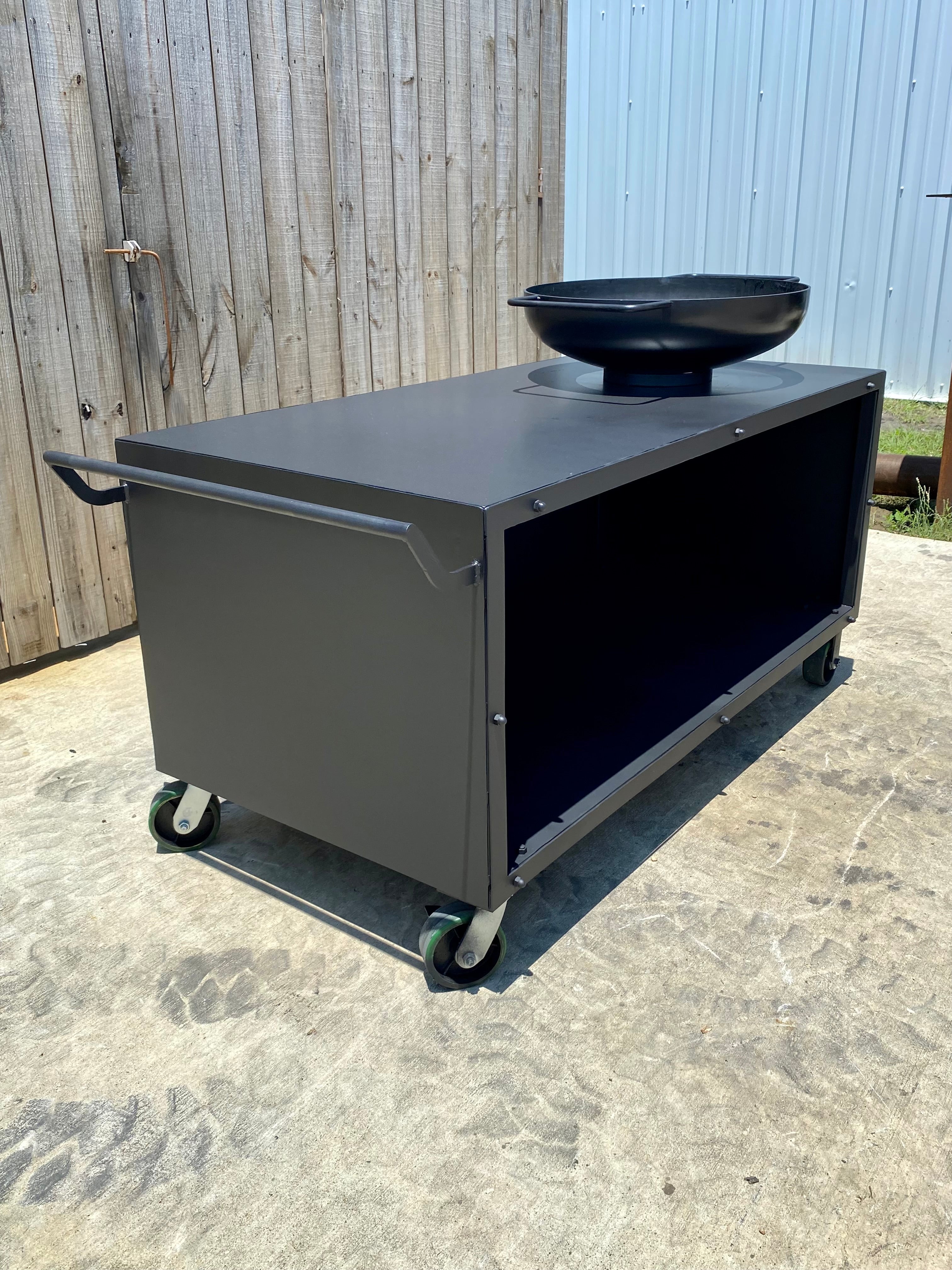 BBQ Fire Pit with Wood Storage Cabinet