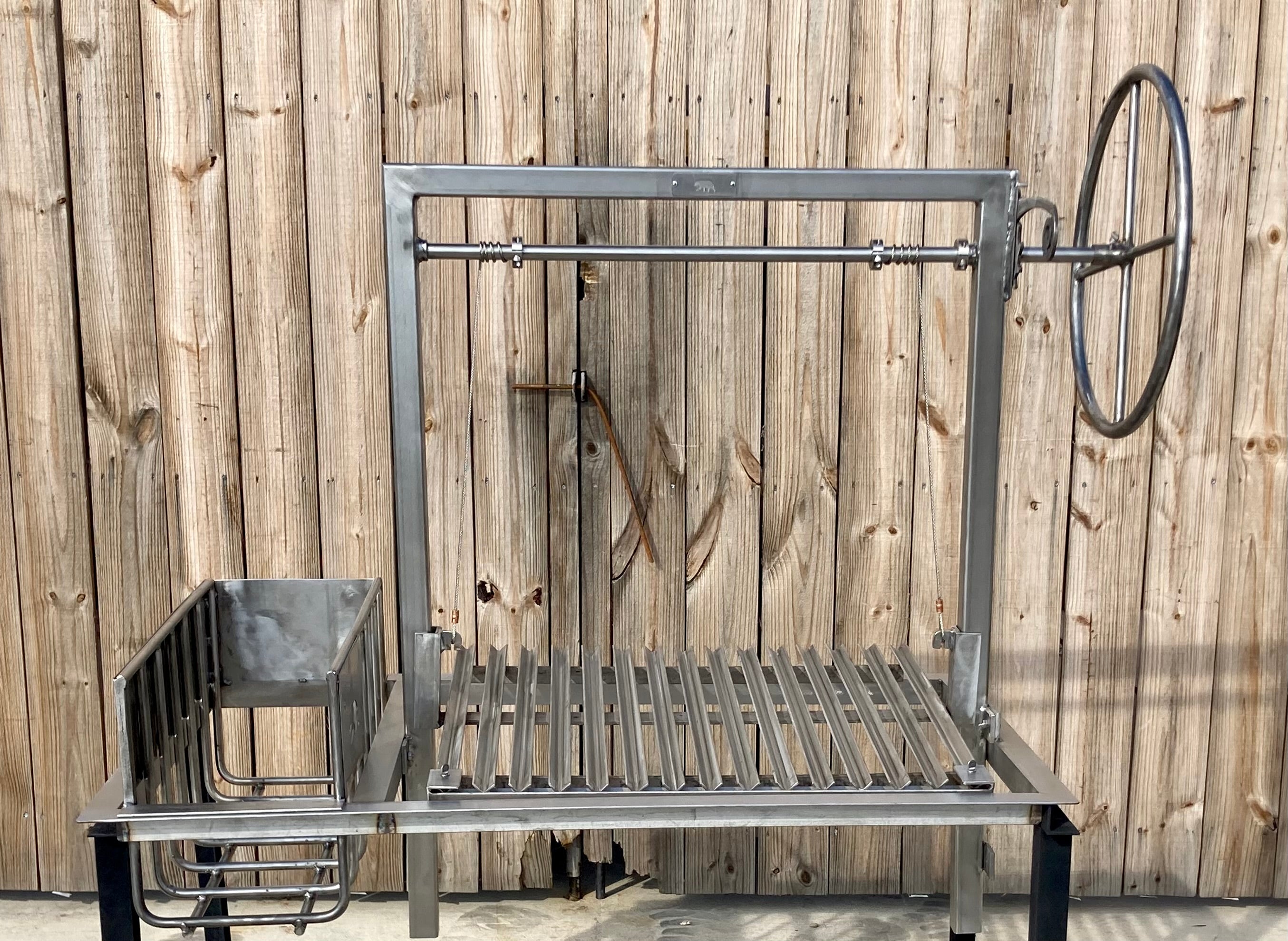 Argentine BBQ Grill Kit with Side Brasero & 4-Sided Flange for Masonry Firebox | Model #1047