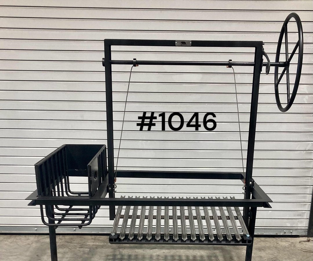 Argentine Grill Kit with Adjustable Height Grate, Ember Maker Brasero, Side Wheel, and Flange - Heritage Backyard