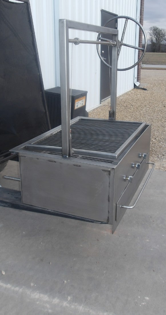 Side View of Heavy-Duty 304 Stainless Steel Firebox for Built-In Santa Maria Masonry Installation by Heritage Backyard