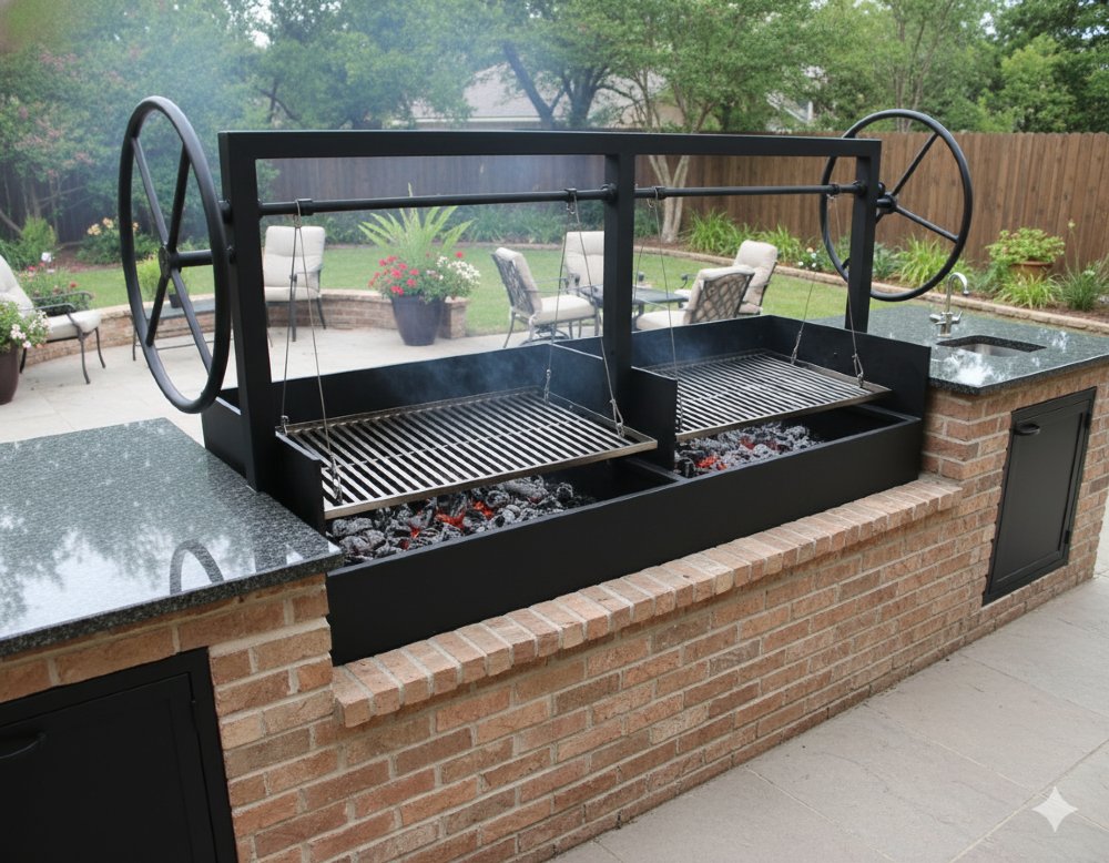 Split Argentine Built-In Grill with a Steel Firebox