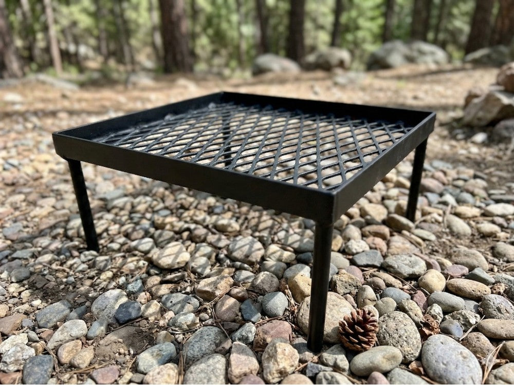 Removable expanded steel grill platform for the Heritage Backyard Dutch oven table and portable brasero campfire grill