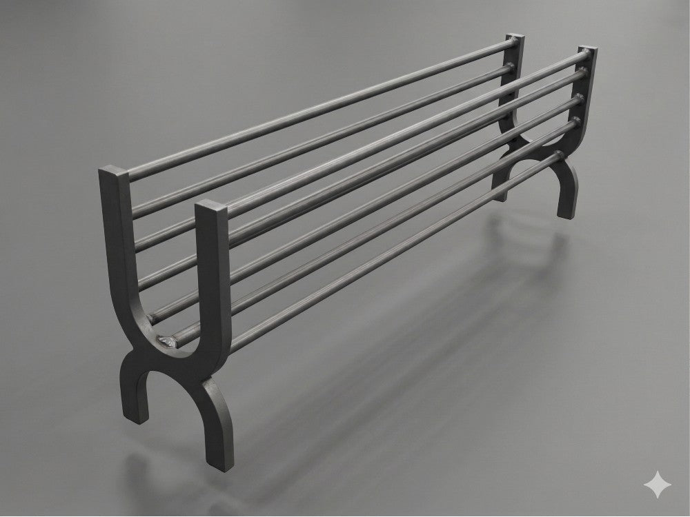 heavy-duty 36 inch brasero ember maker side angle showing elevated rod design and airflow structure