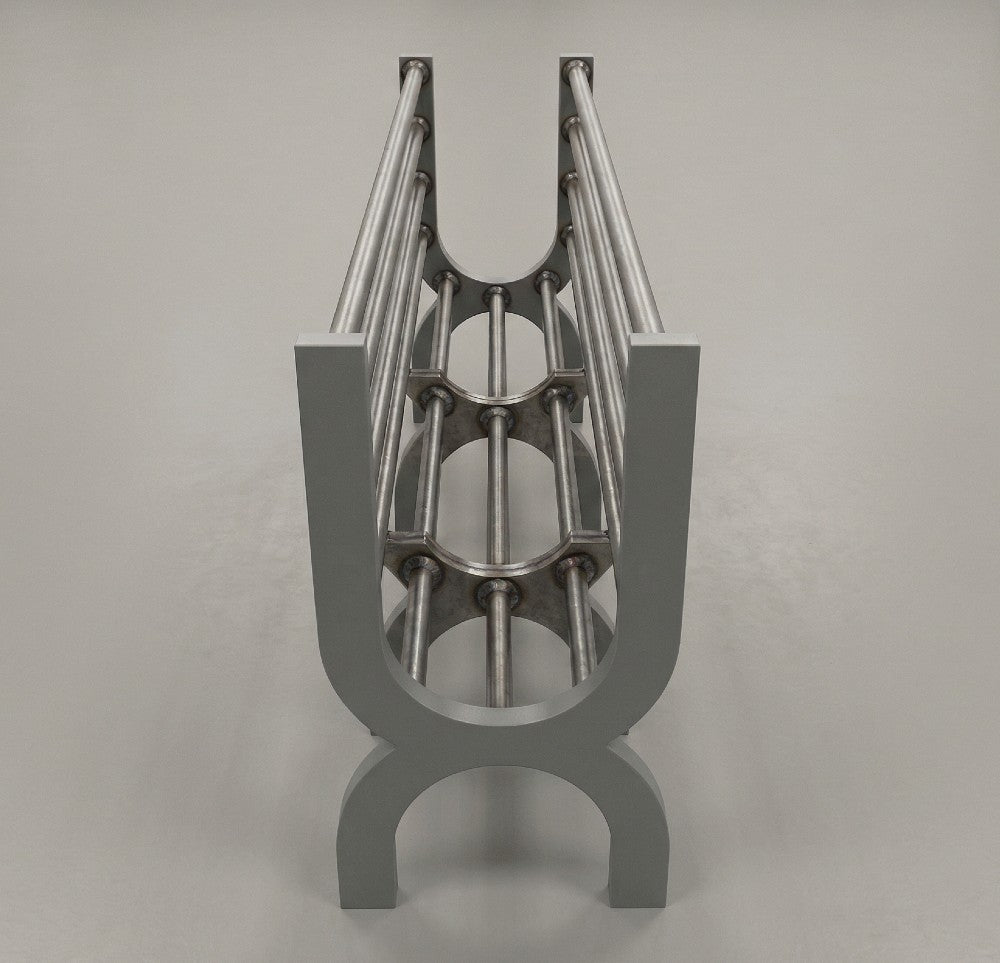 top view of 36 inch brasero ember maker showing internal rod layout for efficient wood to ember conversion