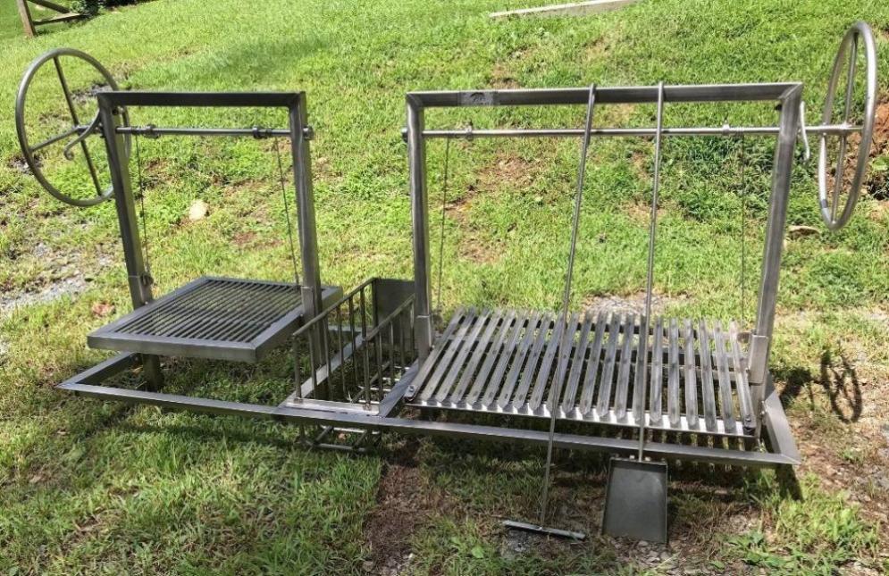 Split Argentine Architectural Grill with Center Brasero and Flange - Heritage Backyard Inc.