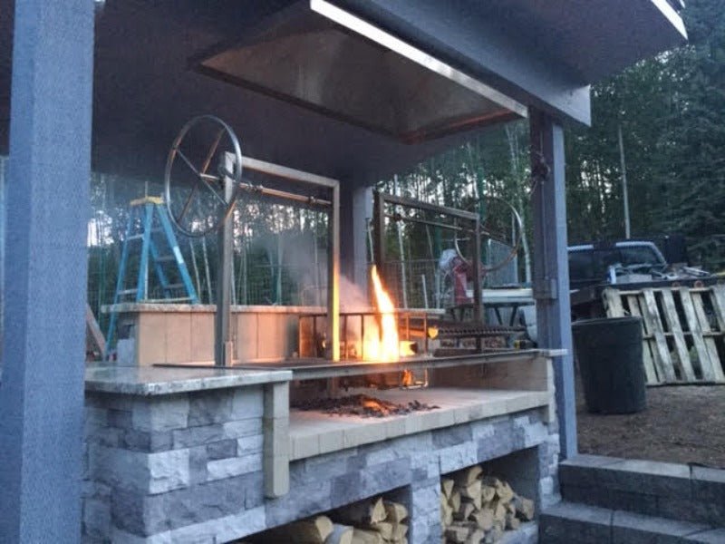 Split Argentine Architectural Grill with Center Brasero and Flange - Heritage Backyard Inc.