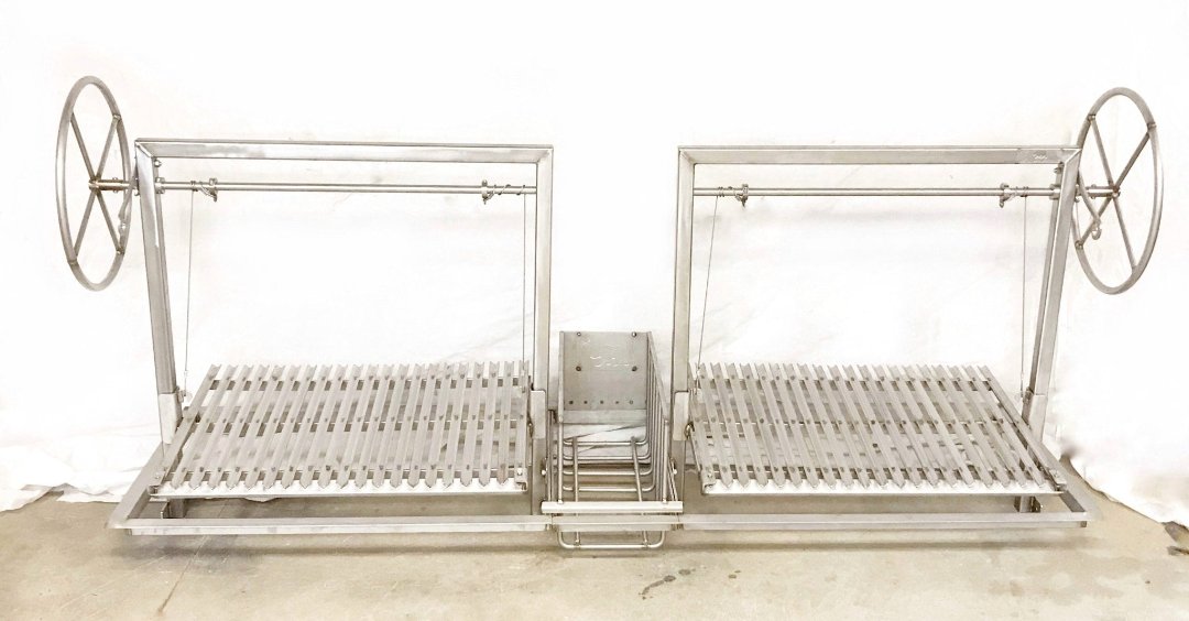 Split Argentine Architectural Grill with Center Brasero and Flange - Heritage Backyard Inc.