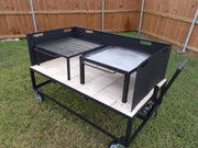 Exhibition Fire Table with All Terrain Casters, Asado Grill, Chapa, and a Three-Sided Wind Block
