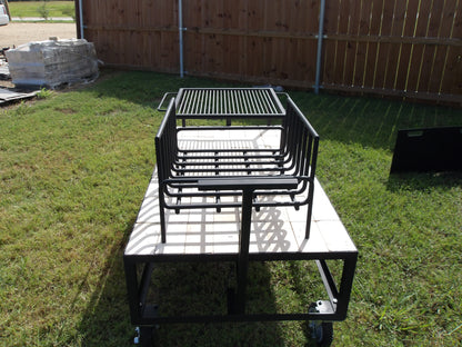 Exhibition Fire Table with All Terrain Casters, Small Asado Grill, Heavy Duty Large Brasero, and a Three-Sided Hinged Wind Block