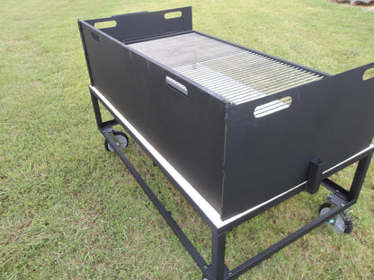 #0107 Exhibition Fire Table and Asado Grill with a Three-Sided Wind Block &amp; All Terrain Casters