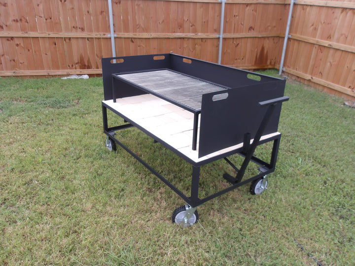 #0107 Exhibition Fire Table and Asado Grill with a Three-Sided Wind Block &amp; All Terrain Casters