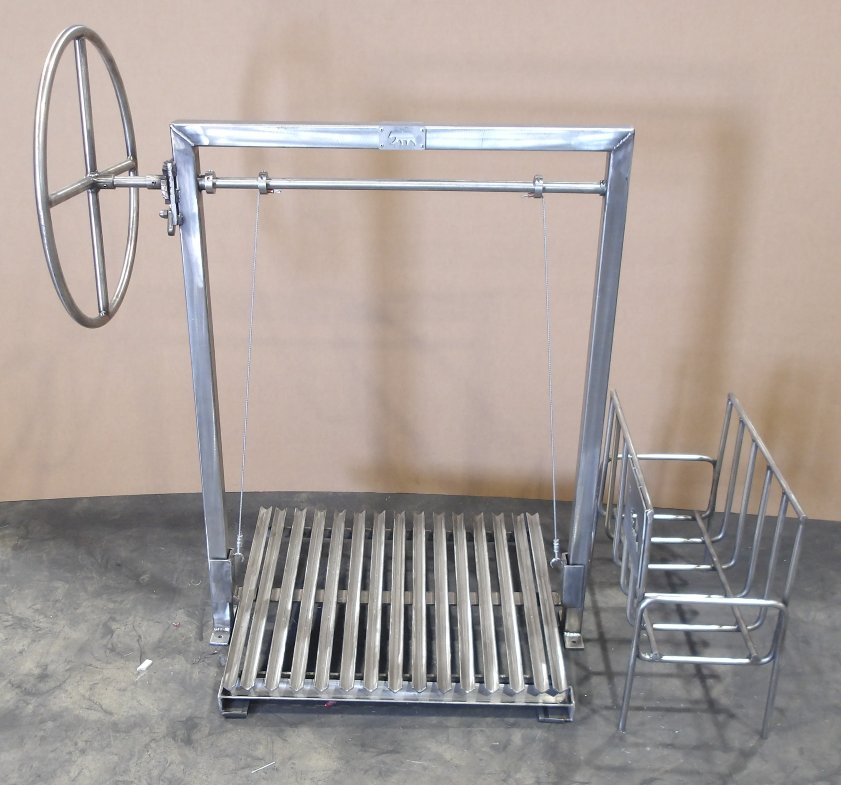 Wood or Charcoal Argentine BBQ Grill Kit showing right-side brasero and left-side wheel configuration