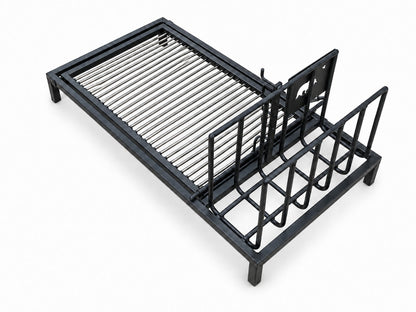 Overhead view of 45-inch Uruguayan grill kit and open-sided brasero