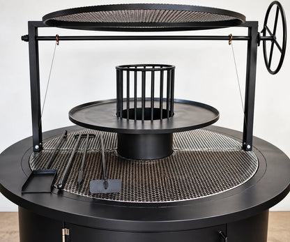 #3044 round commercial charbroiler with center brasero and fixed cooking surface