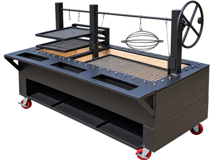#4770 commercial split charbroiler with food hanging rod, hooks and multi-level cooking rack