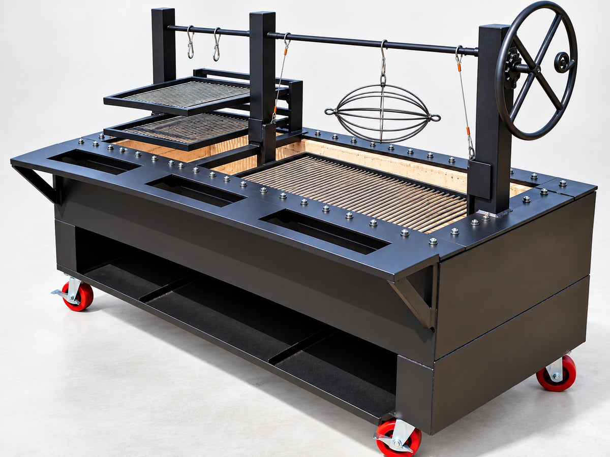 #4770 insulated commercial split charbroiler with front work shelf and lower storage
