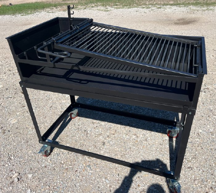 Portable Uruguayan Wood and Charcoal BBQ Grill with a Side Ember Maker