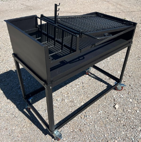 Portable Uruguayan Wood and Charcoal BBQ Grill with a Side Ember Maker