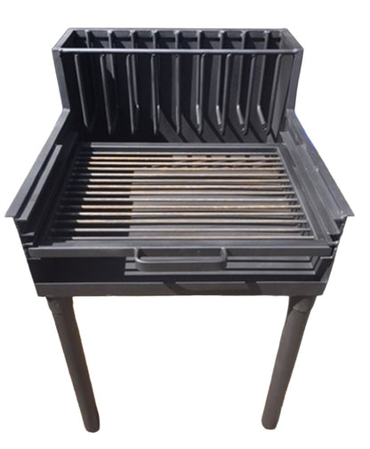 Armado wood-burning grill with round rod cooking grate and built-in brasero for ember control