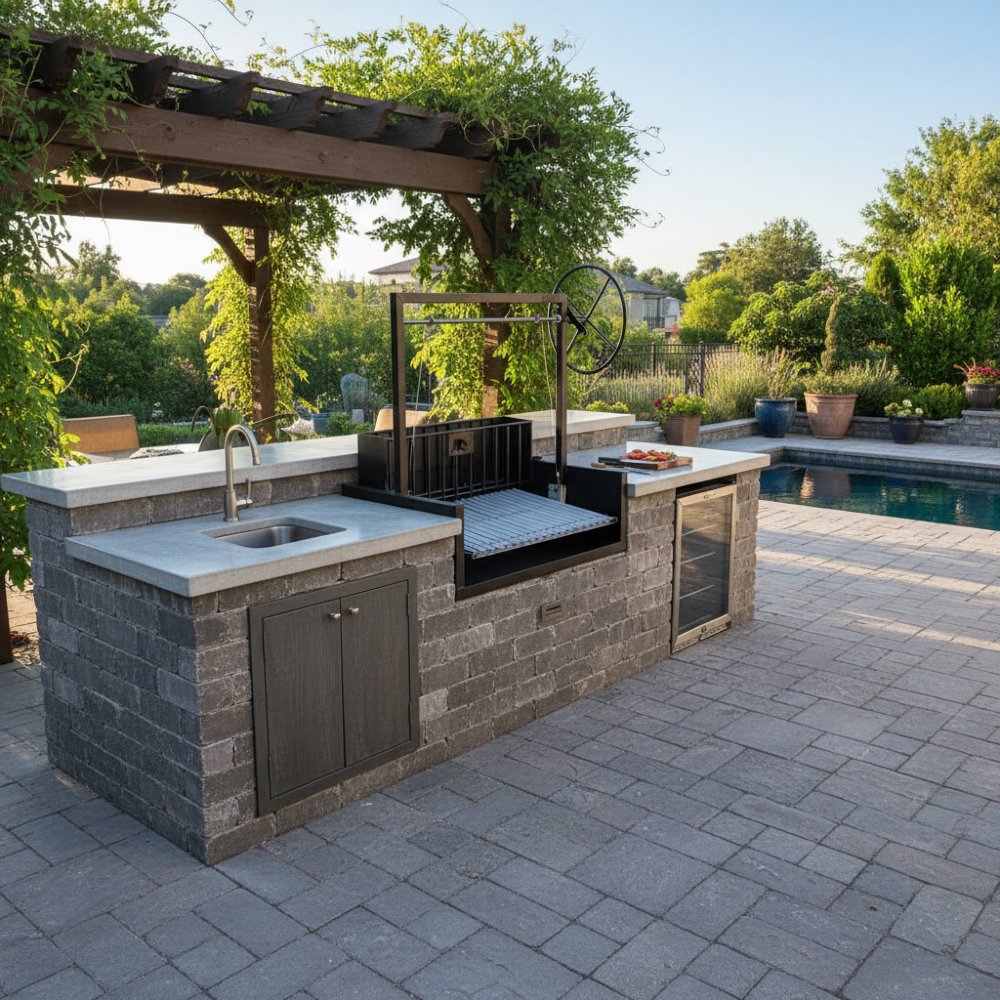 Built-In BBQ Grill with Rear Ember Maker in an outdoor Kitchen setting