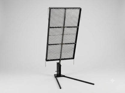 241264 Asado Poultry Cross with Adjustable Base and steel cooking frame for grilling split chickens over wood fire or charcoal.