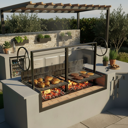 Built-In Split Argentine Grill with Ember Maker & Steel Firebox | Dual Adjustable Grates