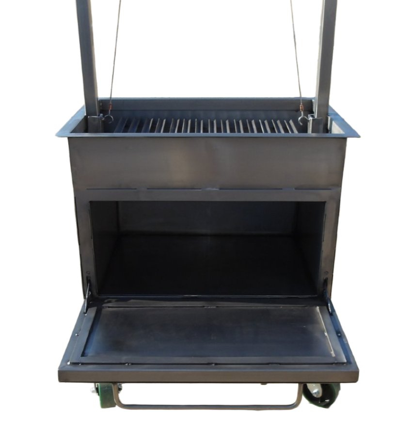 Front View of Charcoal Grill & Oven Combo Showing Open Oven