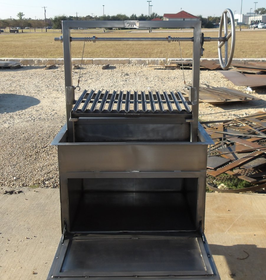 Front View of Charcoal Grill & Oven Combo Showing Dual Cooking Chambers