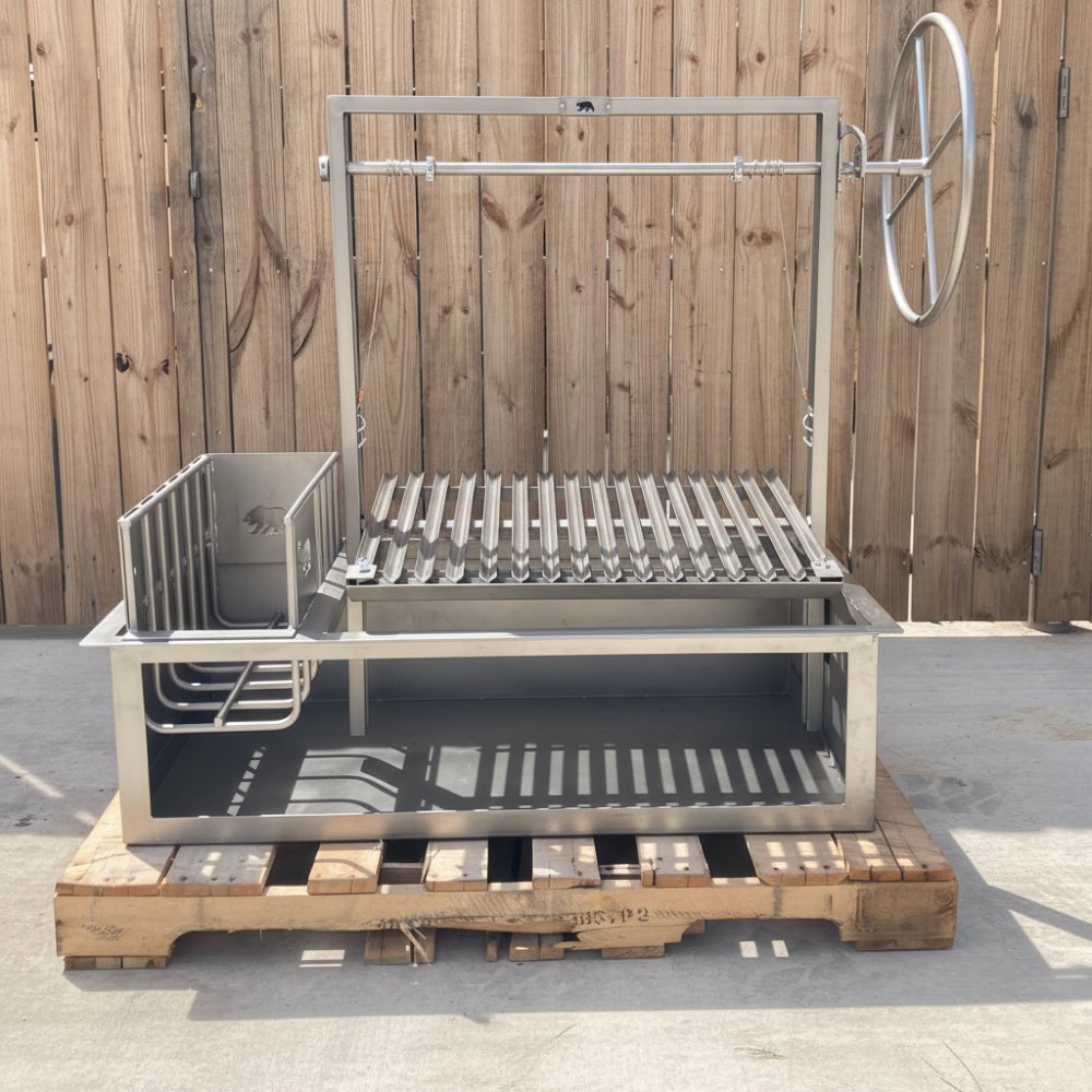 Stainless Steel Argentine Built-In Grill with a Firebox and Side Brasero - Heritage Backyard