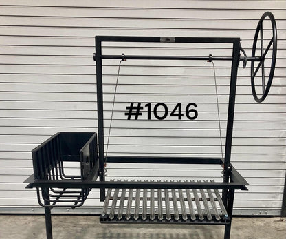Argentine Grill Kit with Adjustable Height Grate, Ember Maker Brasero, Side Wheel, and Flange - Heritage Backyard