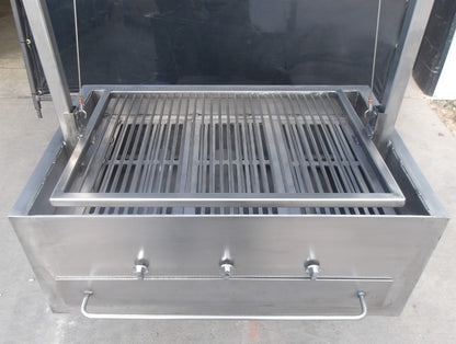 Heritage Backyard Stainless Steel Hybrid Santa Maria Grill Insert featuring Front Gas Control Knobs and Drop-Down Firebox Door