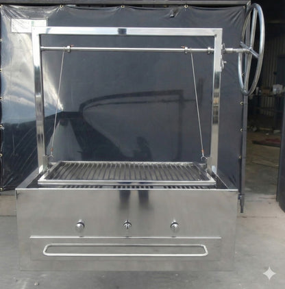 Heritage Backyard Stainless Steel Built-in Santa Maria Grill with Adjustable V-Grate and Large Flywheel