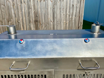 042224 Split Stainless Steel Hybrid Grill with Lid and Three Storage Areas