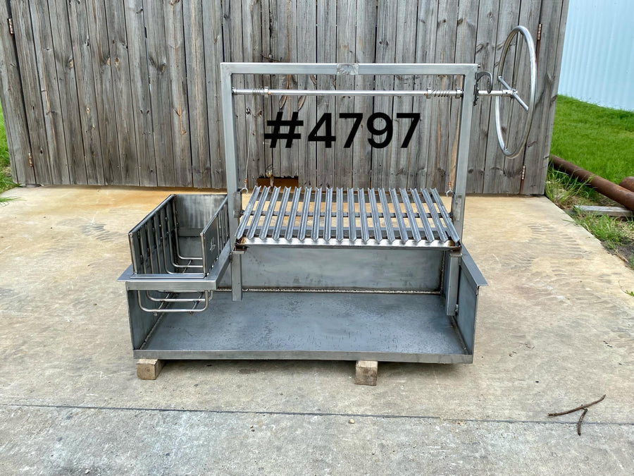 Stainless Steel Argentine Built-In Grill with a Firebox and Side Brasero - Heritage Backyard