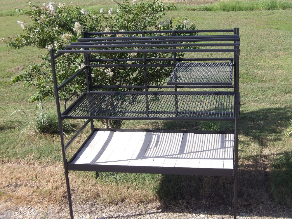 Portico Open-Fire fire table Grill with multi-level cooking grates and hanging racks. For charcoal and wood-fired outdoor cooking.
