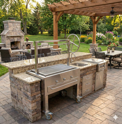 Heritage Backyard Portable Stainless Steel Santa Maria Grill Cart on Heavy-Duty Legs with Locking Casters