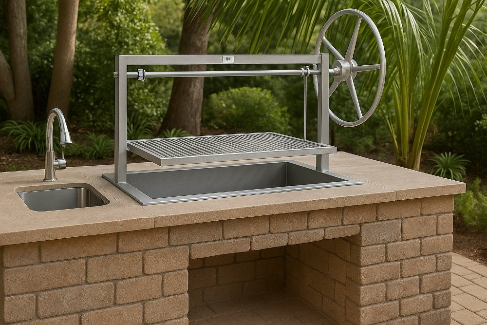 Stainless Steel Santa Maria with Steel Firebox with adjustable Height Round Rod Grate.