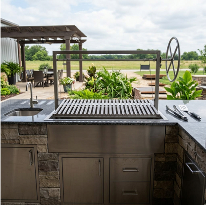All-Stainless Santa Maria Built-In BBQ Grill with Firebox – Model #241242– heavy-duty stainless construction for masonry outdoor kitchens