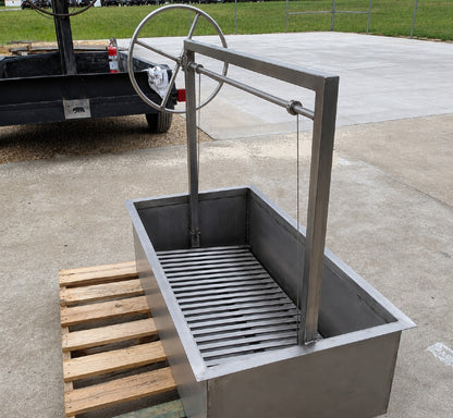 Stainless Santa Maria built-in grill with adjustable-height grilling grate and wheel crank system