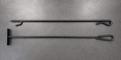 BBQ ash tool set with poker and T Rake for wood-fired and charcoal grills