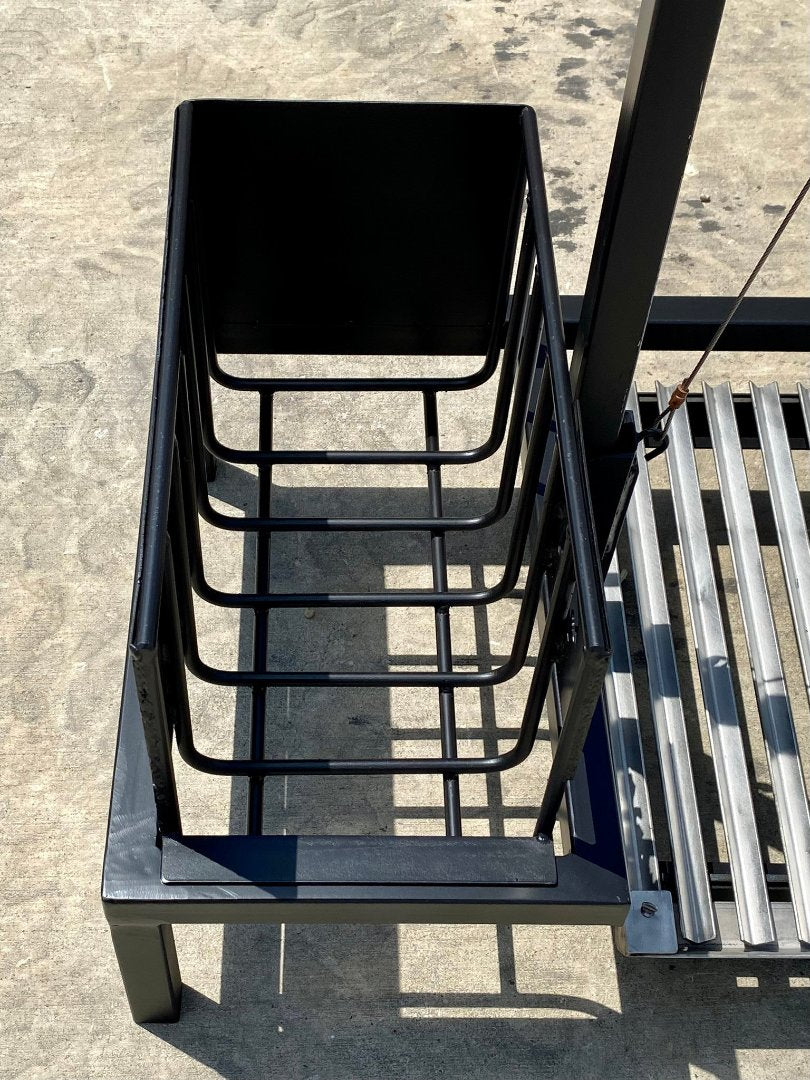 Top view of the 12 x 24 side brasero on Heritage Backyard Model 1066 stilt grill kit