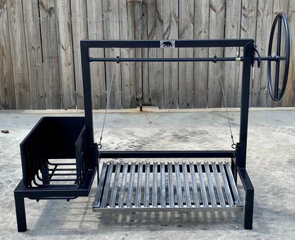 Heritage Backyard free-standing stilt grill kit Model 1066 with adjustable Argentine-style grate and side brasero