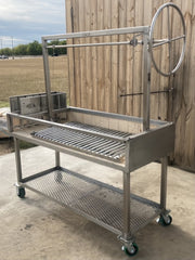 Stainless Steel Portable Wood Fire and Charcoal  Argentine Grill with Ember Making Side Brasero, V-Grate with Drip Pan, and Adjustable Height Grill Grate